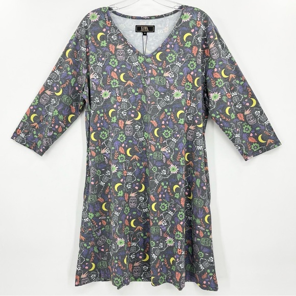 NWT Lucky & Blessed Skeleton Cowboy Fall Print Knit T-Shirt Dress w/Pockets - Picture 1 of 8